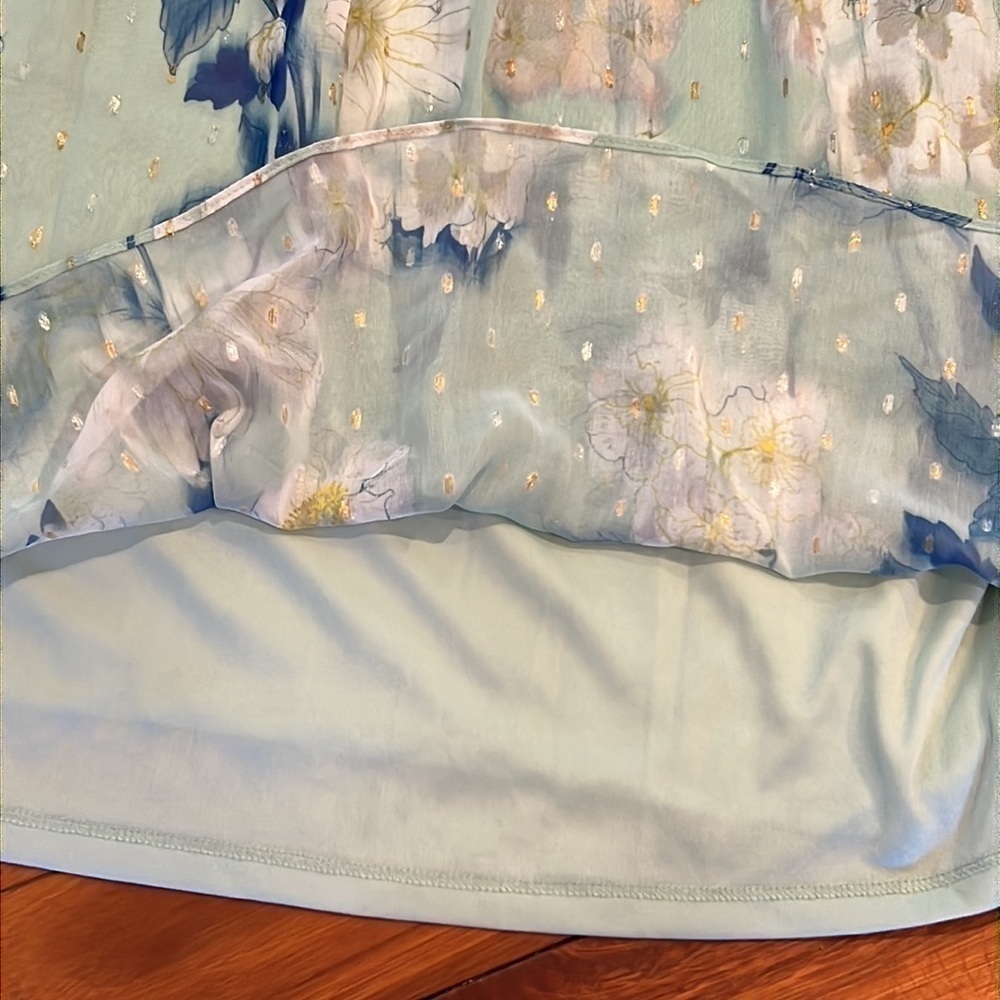 Adrianna Papell Mint Floral V-Neck Long Sleeve Midi Dress - Picture 8 of 10